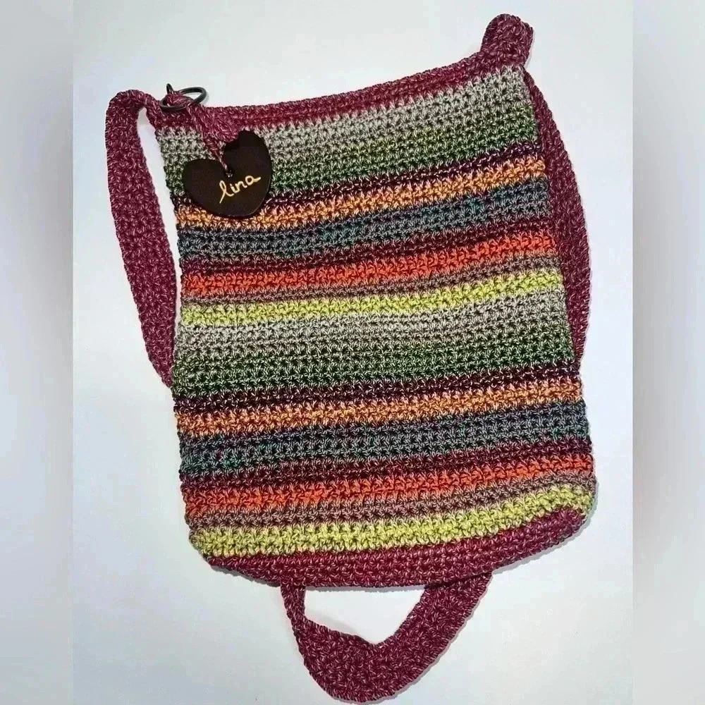 Lina Crossbody Hobo Crochet striped Rainbow purse - Picture 3 of 9